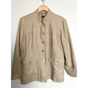Sundance 100% Silk Woven Mandarin Collar Neutral Beige Blazer Size 6 Buttons Tan